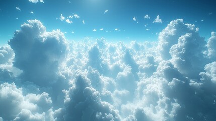 Wall Mural - A serene view of fluffy clouds under a bright blue sky, evoking tranquility and openness.