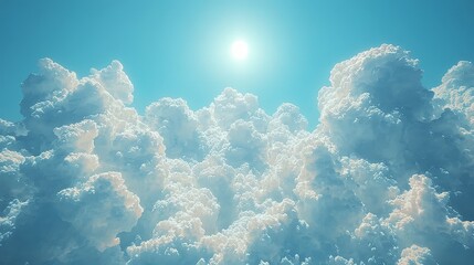 Wall Mural - A serene view of fluffy clouds under a bright sun in a clear blue sky.