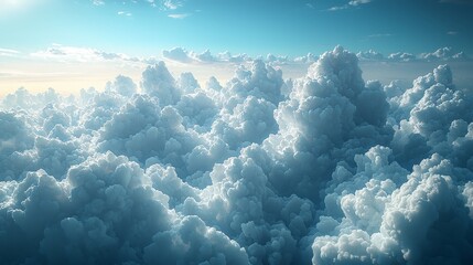 Wall Mural - A serene view of fluffy, white clouds under a bright blue sky.