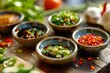 © Ilia - Colorful variety of spicy sauces in ceramic bowls