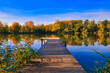 © Enrico Obergefäll - Steg mit Seelandschaft im Herbst - Autumn - Landscape with Lake - Jetty - Ecology - High quality photo - Photo Wallpaper