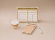 © Jakov Ilkoski - Trendy layout with weekly planner, coffee and pen on beige background. Planner for organization and goal priorities. Writing down tasks and schedule reminders on office desk. Minimal creative concept.
