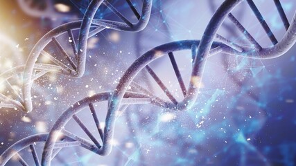 Wall Mural - spiral dna double helix structure on blue background.