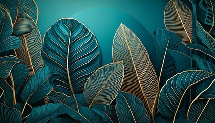 Teal background with leaves