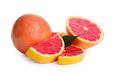 Fresh ripe grapefruits on white background