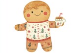 a gingerbread man wearing Christmas pajamas, 