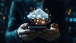 © George Louris  🜲 - A person holding a smartphone with a cloud computing symbol above it. The cloud has multiple technology icons, symbolizing the power of cloud computing.