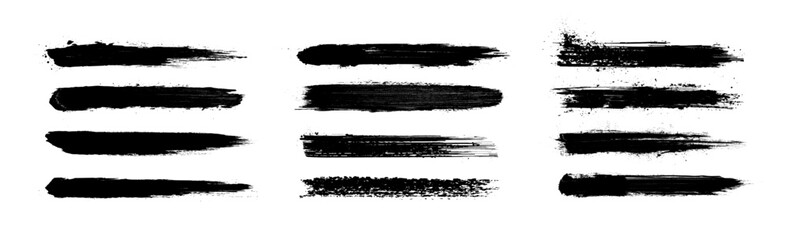 Fototapete - Dried brush strokes isolated on white background acrylic grunge brushes, vector texture, brush strokes stencil. Textured paint silhouette, trace of brush drawing. Vector graphics, isolated set