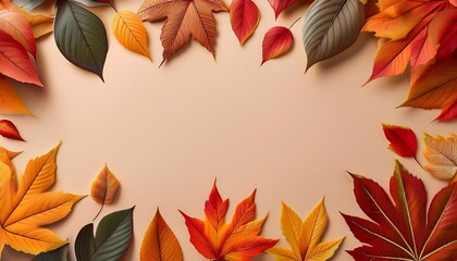 Wall Mural -  Autumn banner features colorful fall leaves on a beige background along with a sale ad and _1(859)