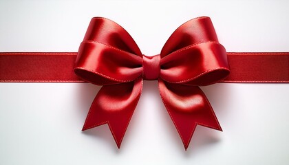 Wall Mural - Luxurious red gift ribbon bow isolated in white for elegant and festive celebrations, perfect for holiday gift wrapping, birthday presents, and special occasions