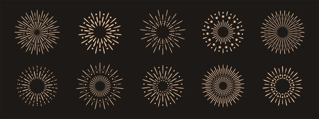 Wall Mural - vector bright fireworks and firecrackers illustration set. flat icon collection, perfect for parties
