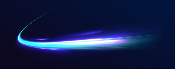 Leinwandbilder - Dark green abstract background with ultraviolet neon glow, blurry light lines, waves. Abstract background in green neon colors. Acceleration speed motion on night road. Bright sparkling background.	