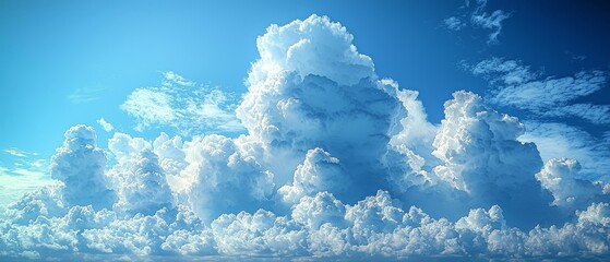 Wall Mural - A vibrant sky filled with fluffy, white clouds against a bright blue backdrop.