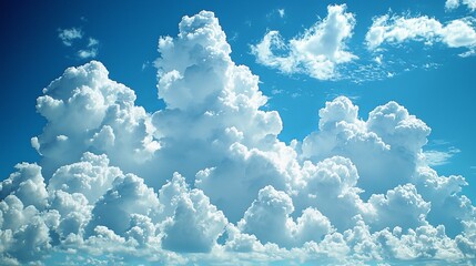 Wall Mural - A vibrant sky filled with fluffy, white clouds against a bright blue background.