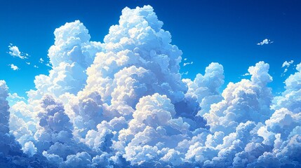 Wall Mural - A vibrant sky filled with fluffy, white clouds against a deep blue background.