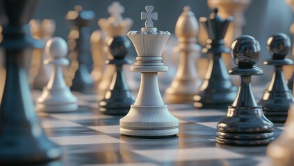 Wall Mural - Chessboard with the white queen in the foreground