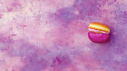 Sticker -   A pink and yellow doughnut rests atop a purple and pink backdrop, with the word doughnut clearly visible