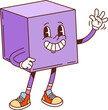 © Buch&Bee - Groovy math cube geometric figure character. Preschool kids education basic shape cheerful mascot. School math geometric figure funny groovy vector personage, cube funny cartoon isolated character