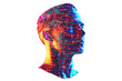 © Rattanathip - A vibrant, abstract profile of a head showcasing a mix of colorful digital patterns and data streams.