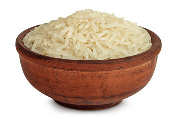 Wall Mural - rice basmati in a ceramic bowl isolated on white background