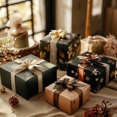 Present decorative box in Christmas and New Year style December winter vibe artistic photo picture holiday festive celebration