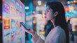 © Daniel - Young Woman Using Smartphone Near Digital Signage in Shopping Mall