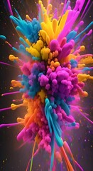 Wall Mural - explosion of bright colorful paint on black background burst of multicolored powder abstract pattern