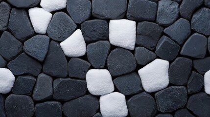 Wall Mural -   A pile of black and white stones surrounded by white ones in the photo, with a single black and white stone in the center