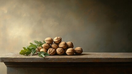 Wall Mural -   A painting of nuts on a green tabletop