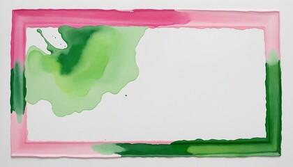 Wall Mural - Pastel Watercolor Frame with Pink and Green Swirls on White Paper - Ideal for Summer Banners