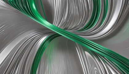 Wall Mural - Elegant Abstract 3D Rendering of Flowing Metallic Green Waves within a Silver Framework