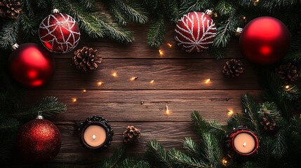 Aufkleber - Cozy Christmas Table Setting with Fir Branches and Elegant Ornaments : Generative AI