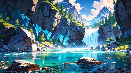 lake in winter. glacier in the mountains hyper realistic, creating a serene nature escape.