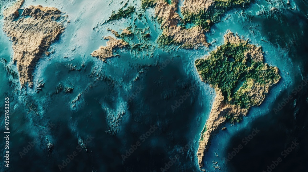 3D World map of the Earth with exaggerated topographic relief. Detailed ...