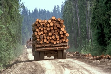 Wall Mural - logs in the forest, symbolizing the harvesting and processing of wood.