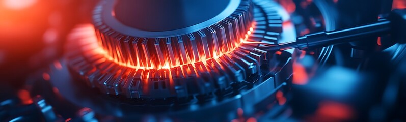 Poster - A close-up view of a complex mechanical component, featuring glowing red accents and intricate design elements highlighting advanced technology.