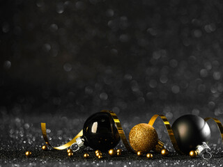 Wall Mural - Gold and black christmas balls in the dark