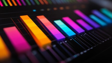 Poster - Vibrant and Colorful Data Visualization Graph with Abstract Bars Showcasing Business Insights and Analytical Trends in a Dark Background