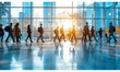 © k - Modern business office with panoramic windows and blurred motion of people walking and working