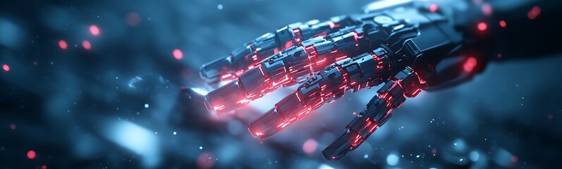 Aufkleber - A futuristic robotic hand adorned with glowing elements, symbolizing advanced technology and artificial intelligence.