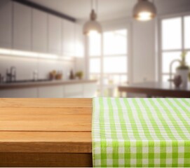 Canvas Print - Empty wooden table in bright kitchen interior