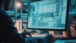 © Hungarian - Person working on a computer with a blueprint of a building on the screen