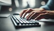 © DFR26 - close-up of hands typing on a sleek, modern keyboard, with focus on the fingers in motion. Generative AI