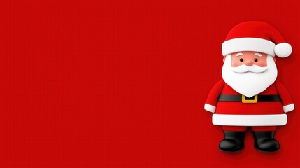 Wall Mural - 3D rendering of Santa Claus character on a bright red background, large space for text