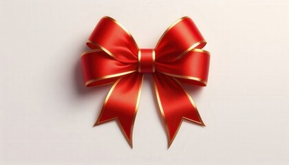 red ribbon and bow with gold isolated against transparent white background 300dpi