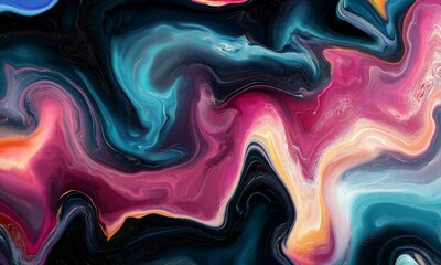 Leinwandbilder - Abstract Colorful Fluid Painting with Mesmerizing Swirls and Vivid Hues : Generative AI