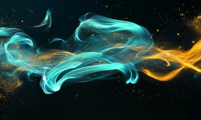 Leinwandbilder - Vibrant swirling abstract blue and orange smoke on dark background with shimmering sparks : Generative AI