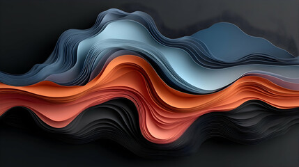 Wall Mural - Abstract Paper Wave Pattern in Blue, Orange, and Black, background, texture, design, art, modern