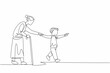 © Simple Line - Single one line drawing a young boy with a kind smile offers his hand to elderly woman. Together, they step onto the crosswalk. Random Acts of Kindness Day. Continuous line design graphic illustration