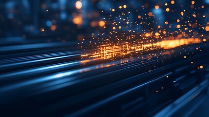 Leinwandbilder - A dynamic scene showcasing vibrant sparks and glowing lines emerging from a deep blue surface, emphasizing energy and technology.